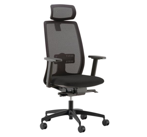 Fauteuil Oregon dossier résille têtière piét.noir assise tissu accoud.4D