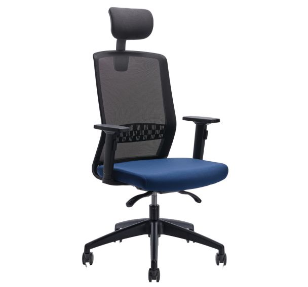 Fauteuil ergonomique RW242 assise bleu nuit dossier résille noir-Burocean