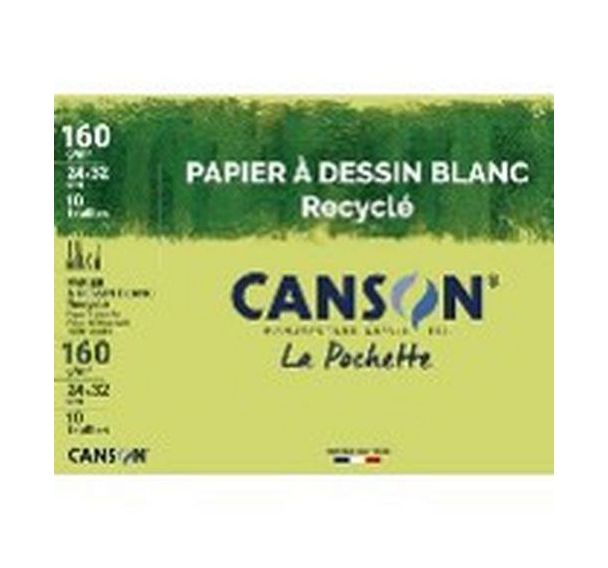 Feuille blanc canson 24 x 32, 160 g, recyclé (Pochette de 10)