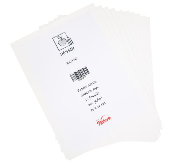 Feuille dessin blanc 200 g 25 x 32 cm gamme supérieure (Pochette de 10)