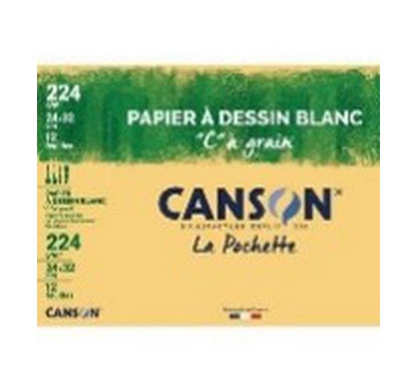 Feuille dessin blanc Canson ca grain 24x32 224g (Pochette de 12)
