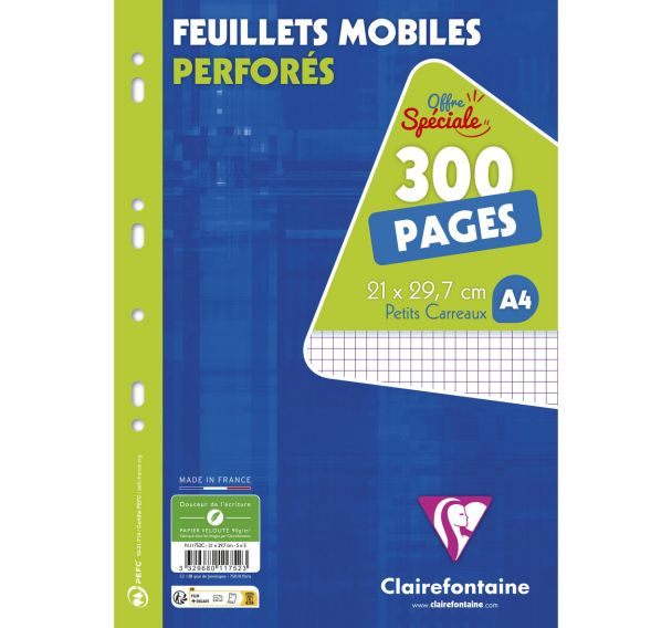 Feuillets mobiles 21x29,7cm 300p 5x5 sous film