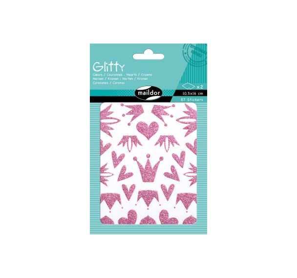 Glitty, Sach 2 pl 10,5x16cm, Cœurs / couronnes, rose