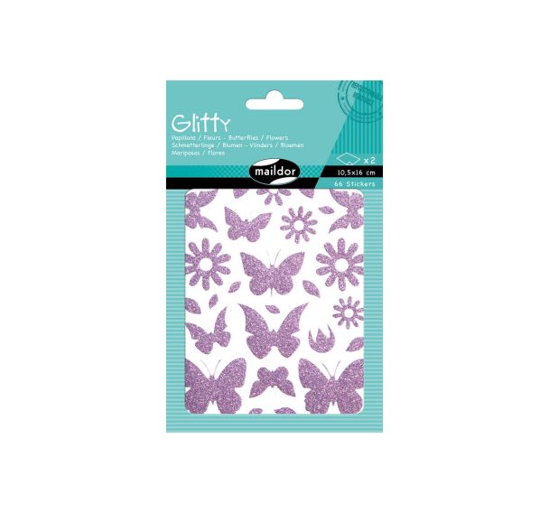 Glitty, Sach 2 pl 10,5x16cm, Papillons / fleurs, violet