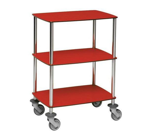 Guéridon de soins 3 plateaux en compact 650x450 mm rouge