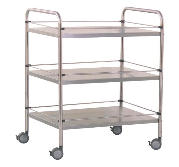Guéridon inox 70x50x80 cm- 3 plateaux galeries amovibles