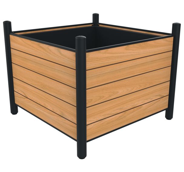 Jardinière LALI carrée teck effet lames/métal - Buton Design