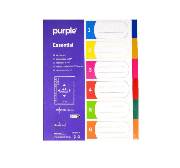 Jeu 6 maxi intercalaires polypropylène 40/100e A4+ 26 x 32 cm