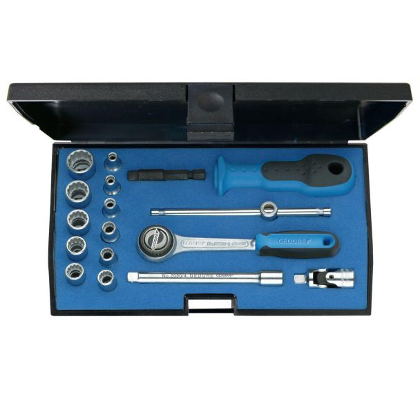 Jeu de clés à douille 1/4'' 17 pièces profil UD 4-13 mm