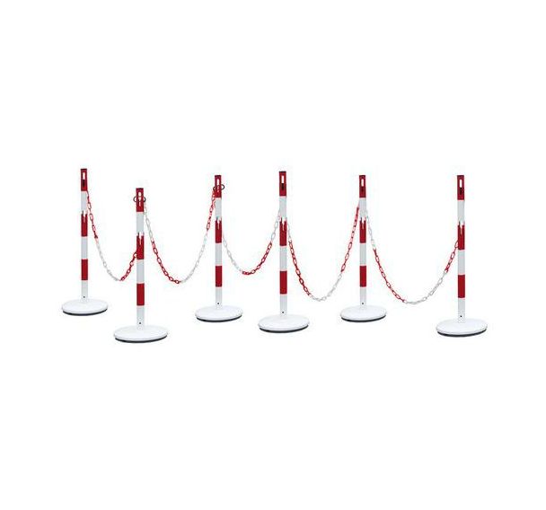 Kit 6 poteaux avec chaine rouge / blanc - 15m -base blanche