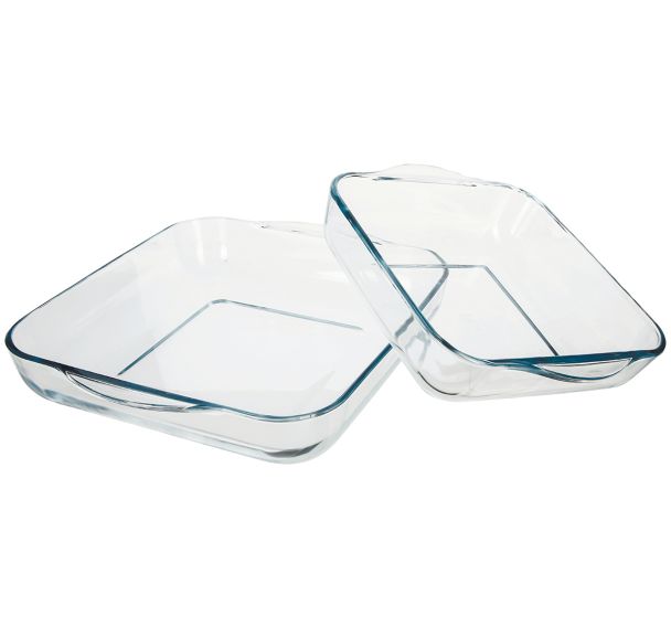 Kit de 2 plats carrés 22 et 28 cm en verre