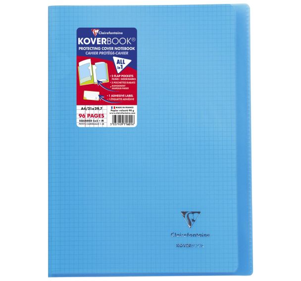 Koverbook piqué polypro transparent 10 couleurs ass.21x29,7cm 96p Q.5x5+marge livré en boîte prêt-à-vendre