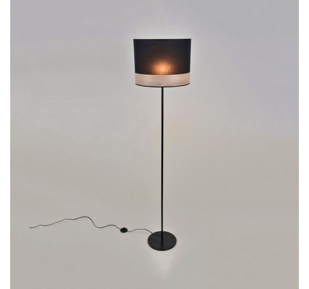 Lampadaire base ronde en métal. Abat-jour cylindre en coton noir
