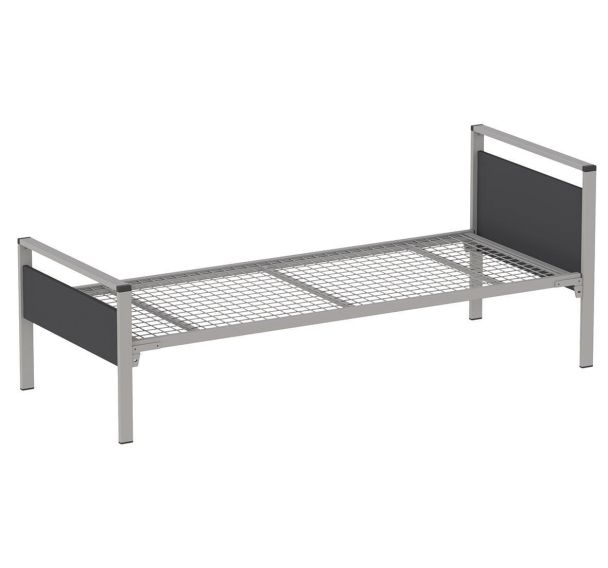 Lit Cubik 90x200 cm gris sommier treillis - Mobidecor
