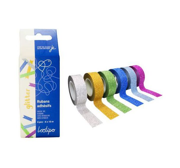 Lot 6 rouleaux ruban adhésif pailletés