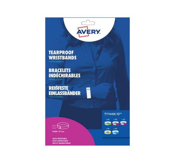 Lot de 100 Bracelets en papier Tyvek® - Assortiment de 5 couleurs