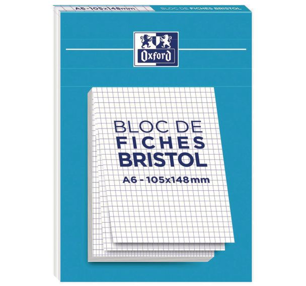 Lot de 10 Bristol en bloc Oxford perforé A5 Q5/5 210g blanc - Oxford
