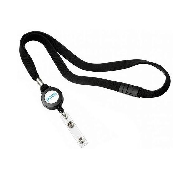 Lot de 10 Enrouleur de badge avec cordon - noir - Pavo