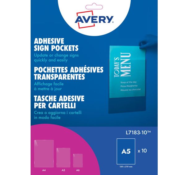 Lot de 10 Pochette murale adhésive A5 transparente - 159 x 219 mm