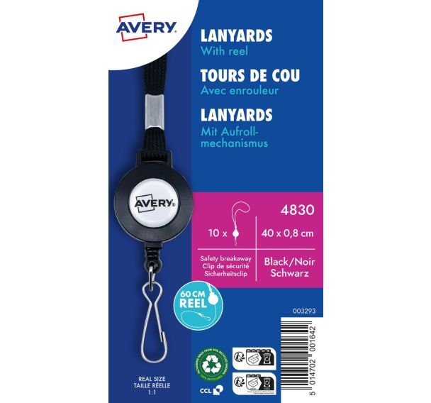 Lot de 10 tours de cou noir avec enrouleur - Avery