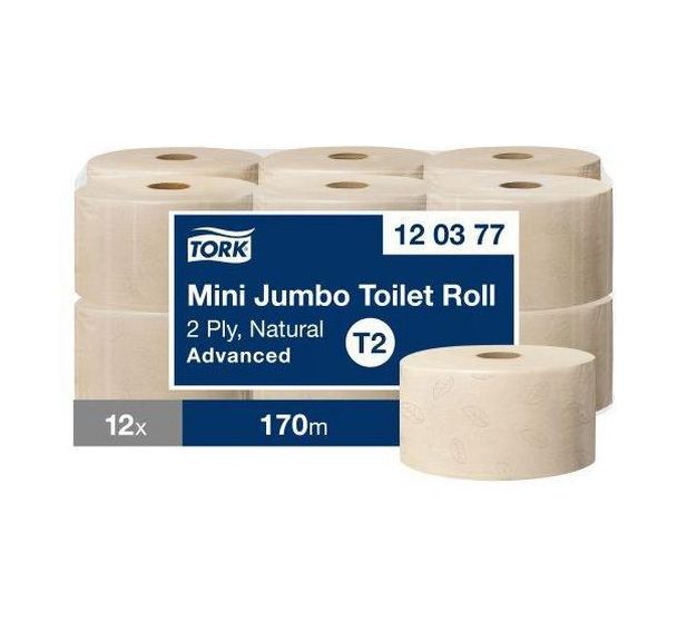 Lot de 12 Papier toilette - Mini Jumbo - Naturel - T2 Advanced