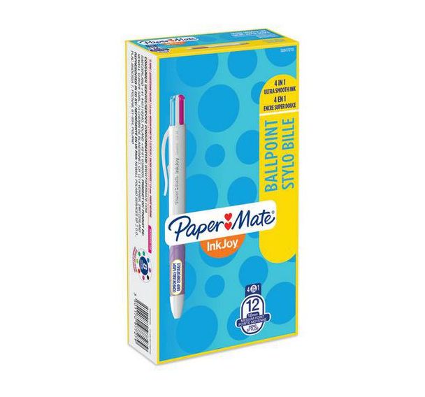 Lot de 12 Stylo bille 4 couleurs InkJoy Quatro coloris fun