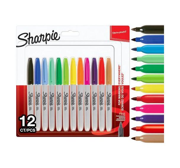 Lot de 12 marqueurs permanent pointe fine assortis