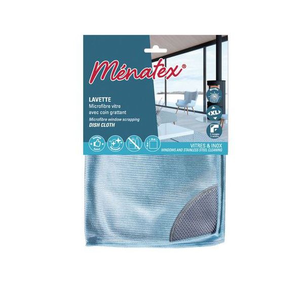 Lot de 15 Lavette microfibre vitre avec coin grattant - Ménatex