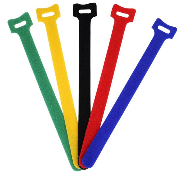 Lot de 15 attaches de câbles 21 cm à scratch en 5 couleurs