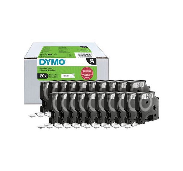 Lot de 20 Ruban D1 Dymo Label Manager - noir sur blanc - 12 mm x 7 m