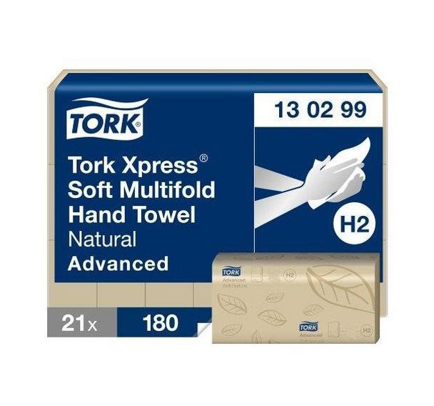 Lot de 21 Essuie-mains Multifold doux - 2 plis - Naturel - H2 Advanced