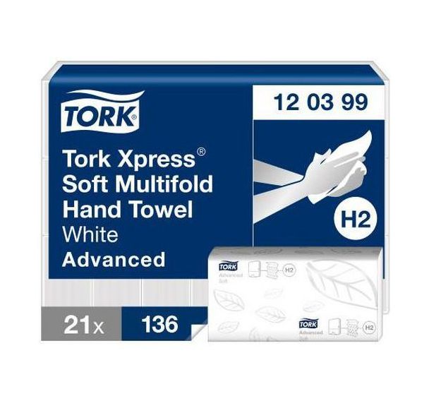 Lot de 21 Essuie-mains interfoliés Doux - blanc, H2 Advanced - Tork