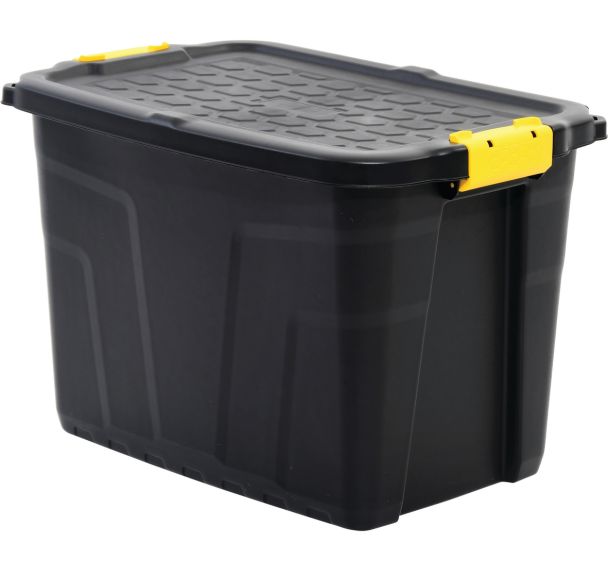 Lot de 2 Bac ultra-résistant de 60 l avec couvercle - Noir - Lot de 2
