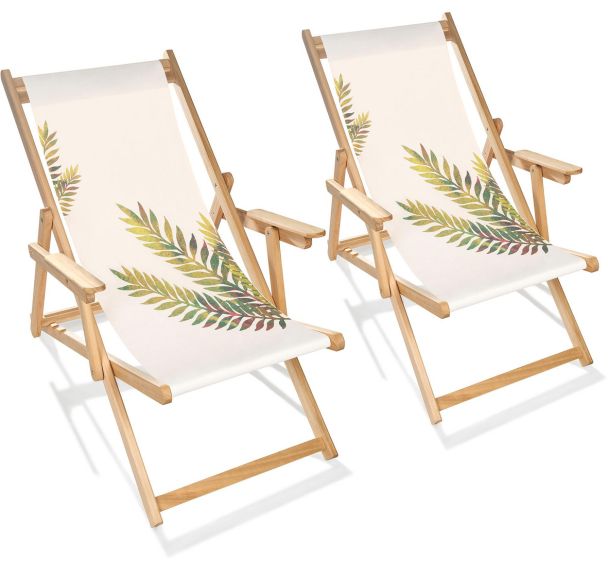 Lot de 2 Chilienne de jardin en bois d'Eucalyptus motif feuille