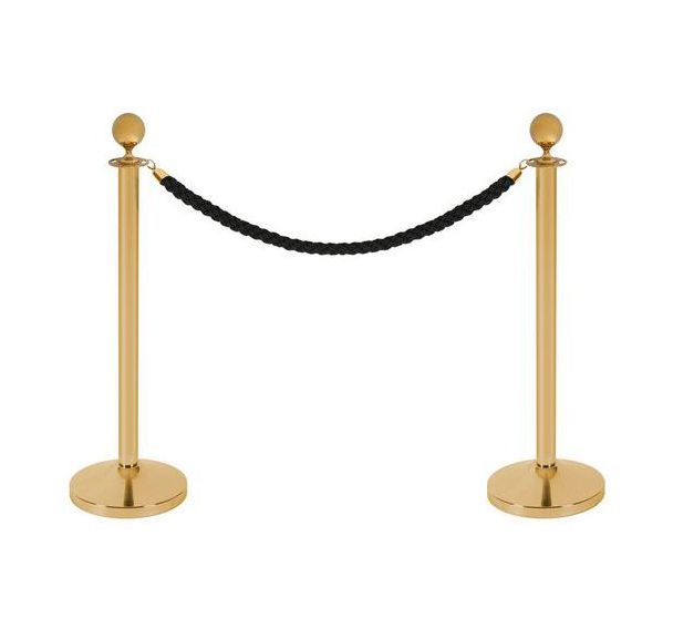 Lot de 2 Poteau à corde tête boule doré - Lot de 2