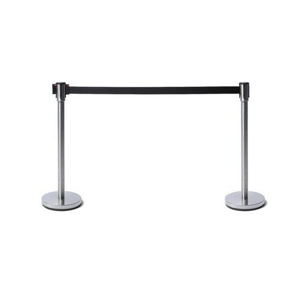 Lot de 2 Poteau acier chromé sangle 2.5 m noire