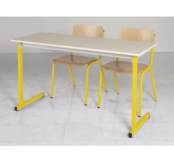 Lot 2 tables Access pieds carrés chants alaisés plateau beige