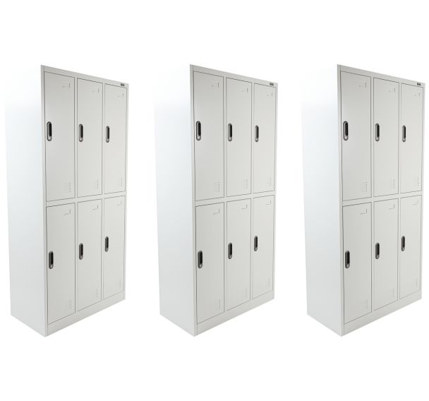 Lot de 3 Vestiaire 6 casiers gris clair, à monter Pack de 3