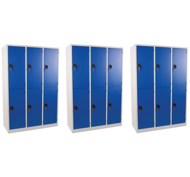 Lot de 3 Vestiaire 6 portes gris bleu monté Pack de 3