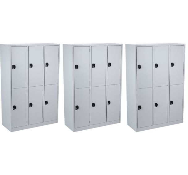 Lot de 3 Vestiaire 6 portes gris monté Pack de 3
