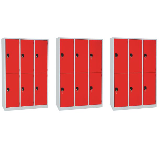 Lot de 3 Vestiaire 6 portes gris rouge monté Pack de 3