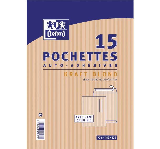 Lot de 450 Pochettes 162x229 90g kraft blond auto adhésive zone D