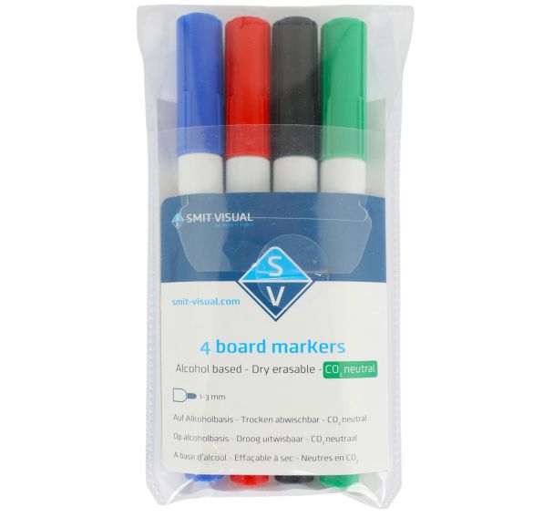 Lot de 4 Marqueurs pour tableaux blancs - Pointe Ogive - 4 coloris