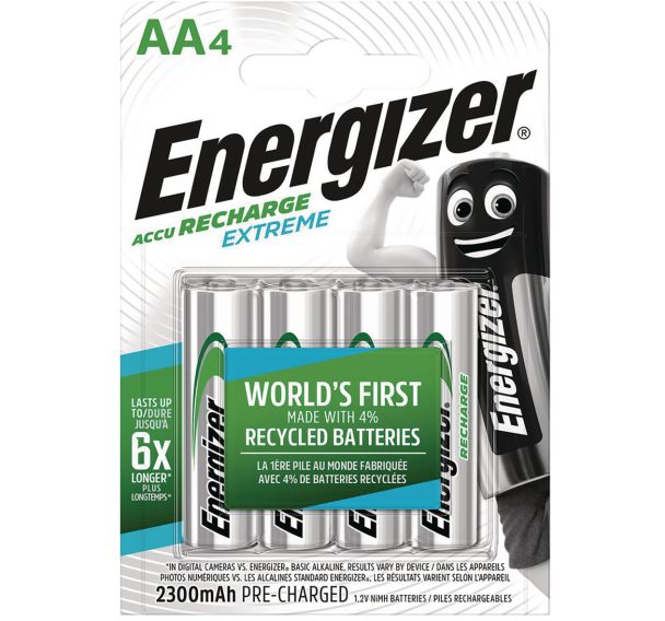 Lot de 4 Piles rechargeables recyclées Extreme - AA/LR06