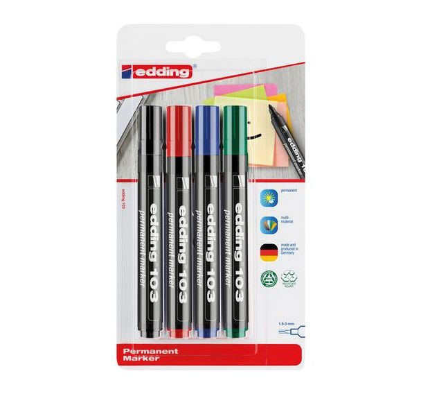 Lot de 4 marqueur permanent e-103 assortis - Edding