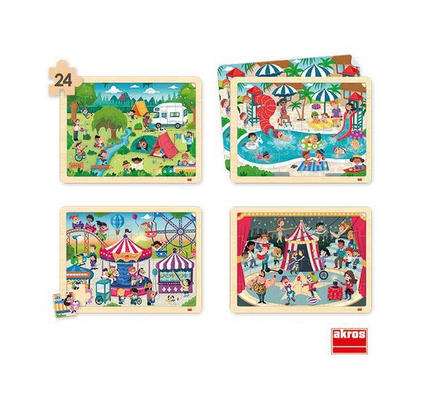 Lot de 4 puzzles 'Les loisirs' de 24 pièces en bois.