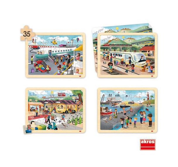 Lot de 4 puzzles 'Les transports' de 35 pièces en bois.
