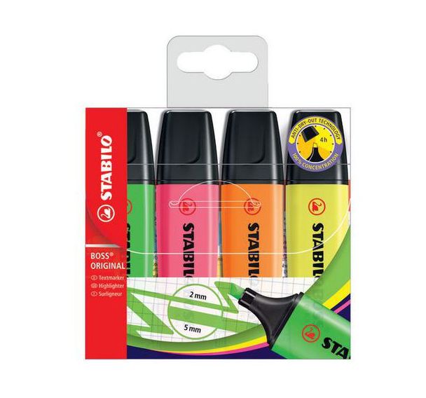 Lot de 4 surligneurs Boss Original jaune, vert, rose ,orange