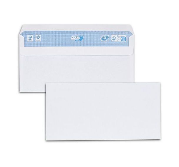 Lot de 500 Enveloppe blanche 80g autocollante sans fenêtre DL 110x220