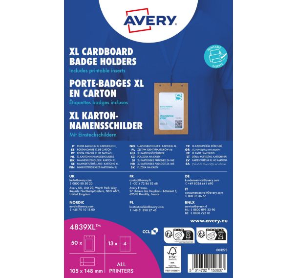 Lot de 50 Porte-badges en carton format A6 avec inserts imprimables